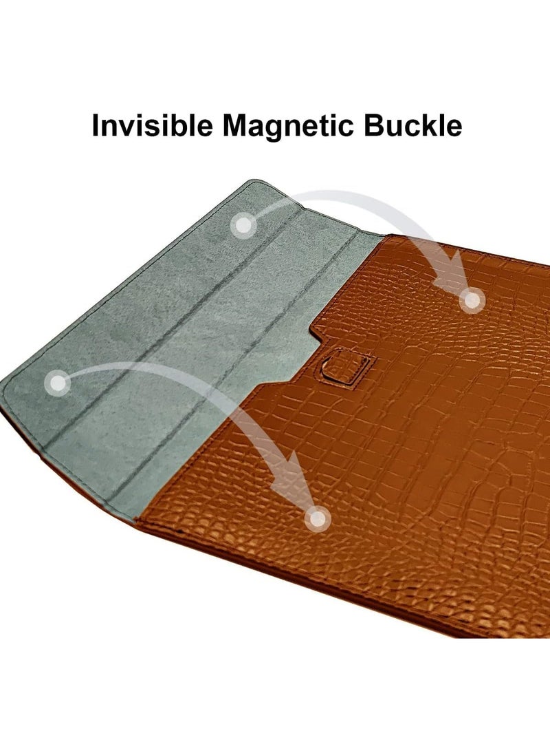 Crocodile Grain PU Leather Flap Style Case Bag Laptop Sleeve for MacBook Air 13.6 inch M3 A3113 M2 A2681 Air 13" 2018-2021 M1 A2337 A2179 A1932 Notebook Bag for Mac Pro 13 2016-2020 (Brown) - Image 5
