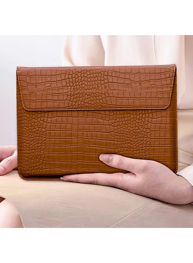 Crocodile Grain PU Leather Flap Style Case Bag Laptop Sleeve for MacBook Air 13.6 inch M3 A3113 M2 A2681 Air 13" 2018-2021 M1 A2337 A2179 A1932 Notebook Bag for Mac Pro 13 2016-2020 (Brown) - Image 3
