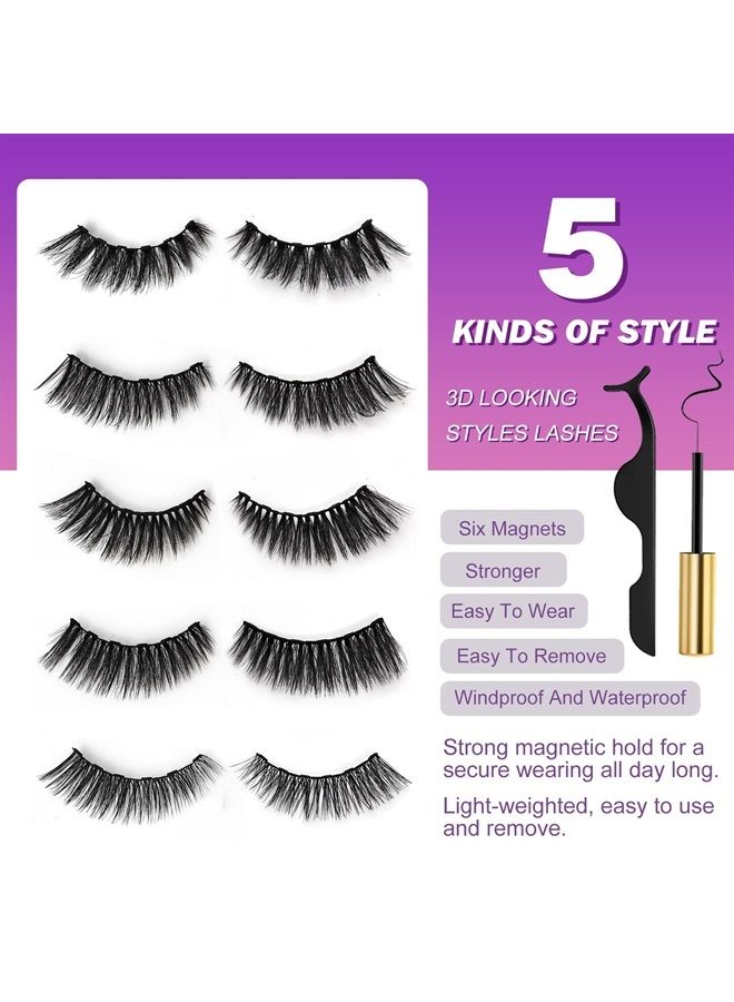 royaomis 10 Pairs Cat-Eye Magnetic Lashes With Eyeliner Natural Looking, 3D Magnetic Eyelashes Natural Look With Eyeliner, Fake Eyelashes Magnetic, Eye Lashes Pack Natural Magnetic Eyelashes - Image 2