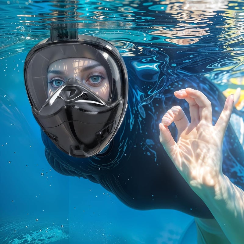 Full Face Snorkel Mask, Snorkeling Gear for Adults Kids with Latest Dry Top Breathing System and Detachable Camera Mount, with 180 Degree Panoramic View - Image 3