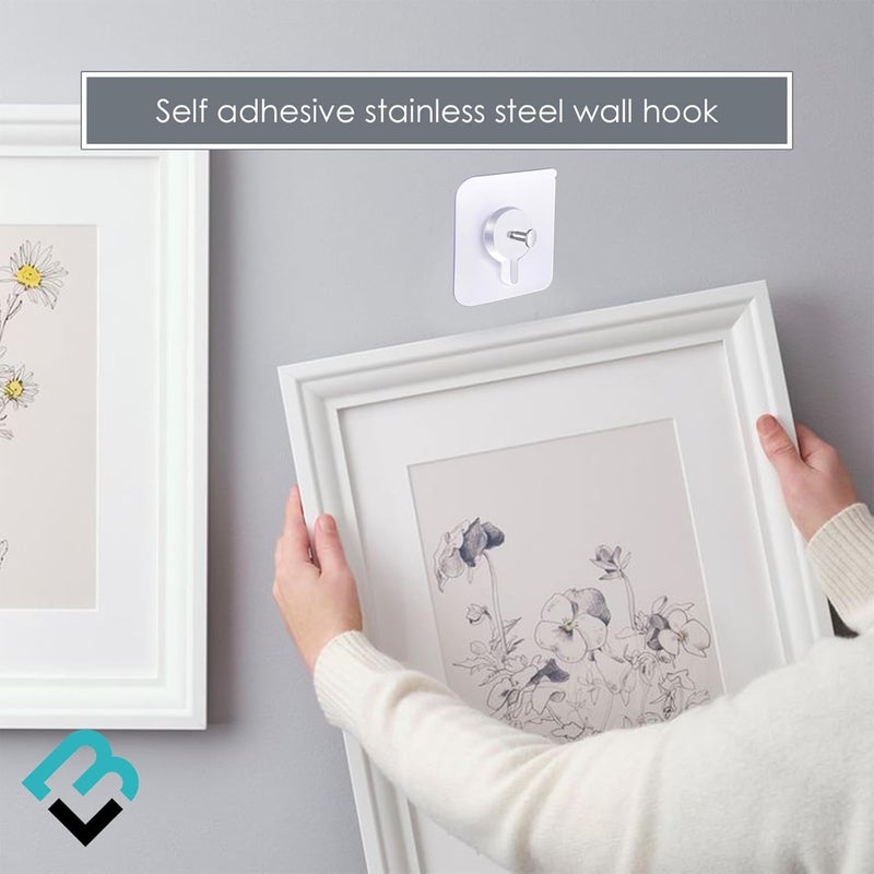 BRAND VILLA BRAND VILLA Photo Frame Wall Hooks Without Drilling Self Adhesive Stainless Steel Hooks for Wall Heavy Duty Strong Nail Free for Hanging Photo Frame Home Improvement Utility Hooks Pack 10  - Image 3