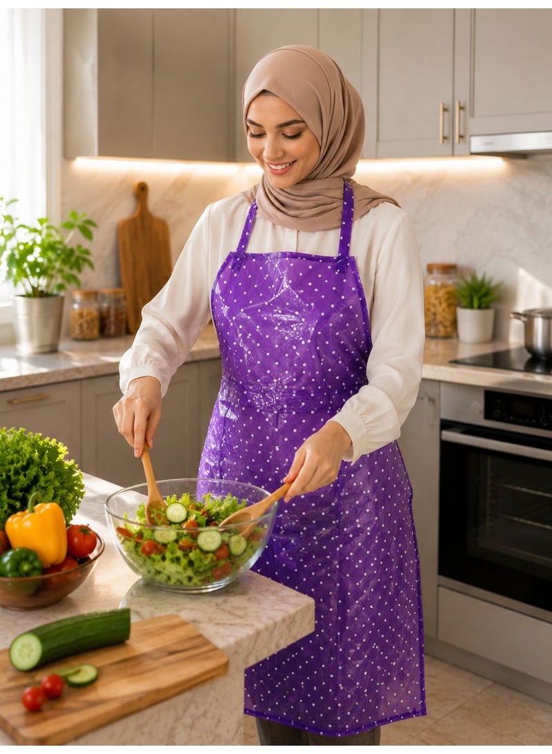 Waterproof Cooking Apron (12-Piece Set): Oil-resistant kitchen apron designed for household cooking and cleaning tasks; made from acid- and alkali-resistant plastic to provide protection for the wearer. Color: Purple. - Image 4