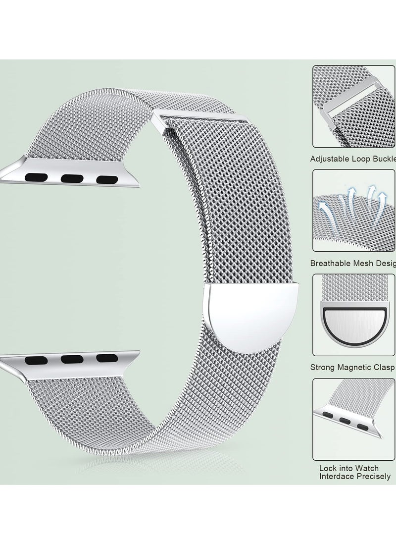 ANYOGRO Compatible with Apple Watch Band 42mm 44mm 45mm 46mm 49mm for Women and Men, Stainless Steel Magnetic Metal Wristband Strap Compatible with iWatch Series 10 9 8 7 6 5 4 3 2 1 SE 2/1 Silver  - Image 2
