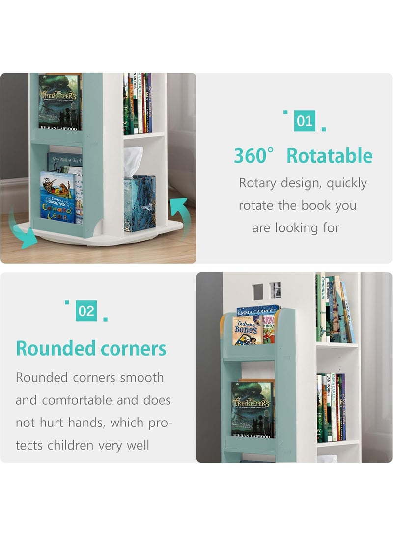 والالا رف كتب دوار بأربعة أربطة، تخزين كتب للأطفال بزاوية 360 درجة، رف كتب على شكل منزل، تخزين كتب قائم على الأرض، رف تخزين متعدد الأغراض، رف عرض منزلي - Image 2