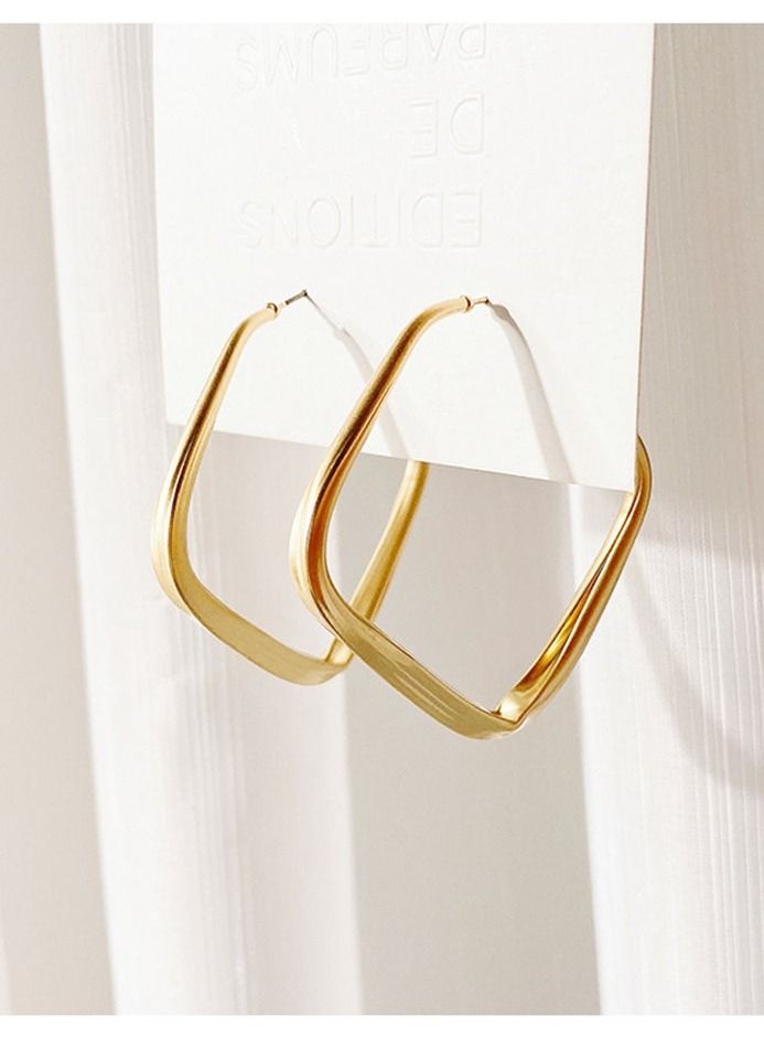 MissTiara - Fashion Simple Metal Matte Gold Square Vintage Earrings With S925 needle - Image 1