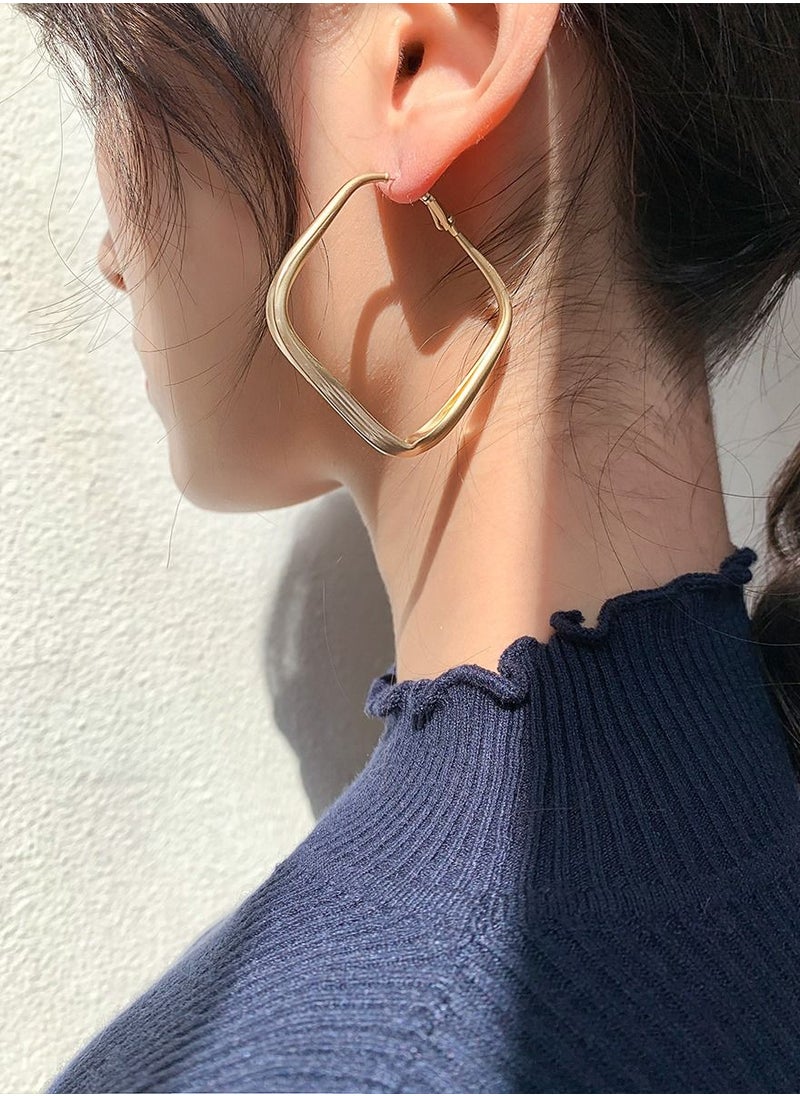 MissTiara - Fashion Simple Metal Matte Gold Square Vintage Earrings With S925 needle - Image 1