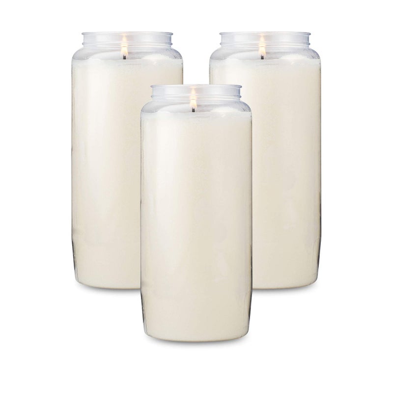 Tribello 6 Day Candles 3 Pack 6 White Pillar Candles for Memorial Religious Ceremony Party Decor Emergency Survival Unscented Slow Burning 100 Vegetable Wax in Plastic Jar Container