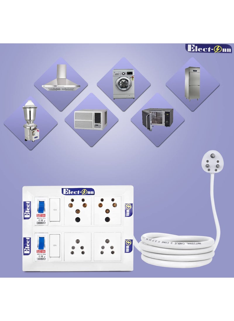 Electonn Premium Extension Board Heavy Duty Surge Protector Two 16Amp Sockets with Two 32Amp MCB Two 6Amp Sockets with Two 16 Amp Swithes 25mm Long Wire Cable Cord12Meter with 16Amp Power Plug