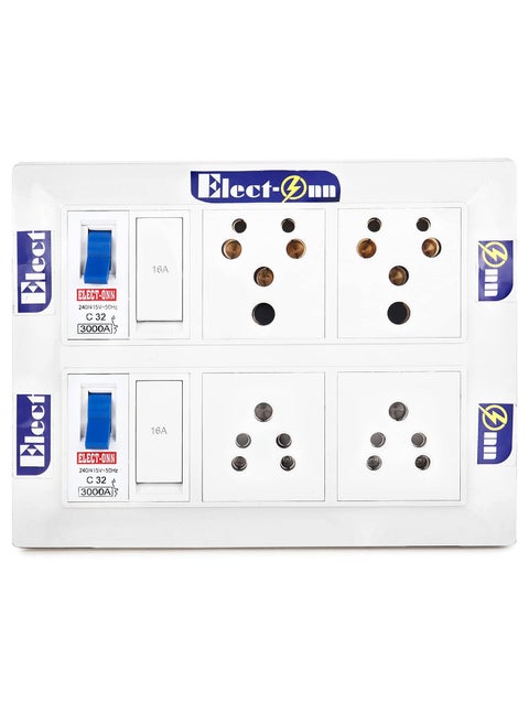 Electonn Premium Extension Board Heavy Duty Surge Protector Two 16Amp Sockets with Two 32Amp MCB Two 6Amp Sockets with Two 16 Amp Swithes 25mm Long Wire Cable Cord12Meter with 16Amp Power Plug