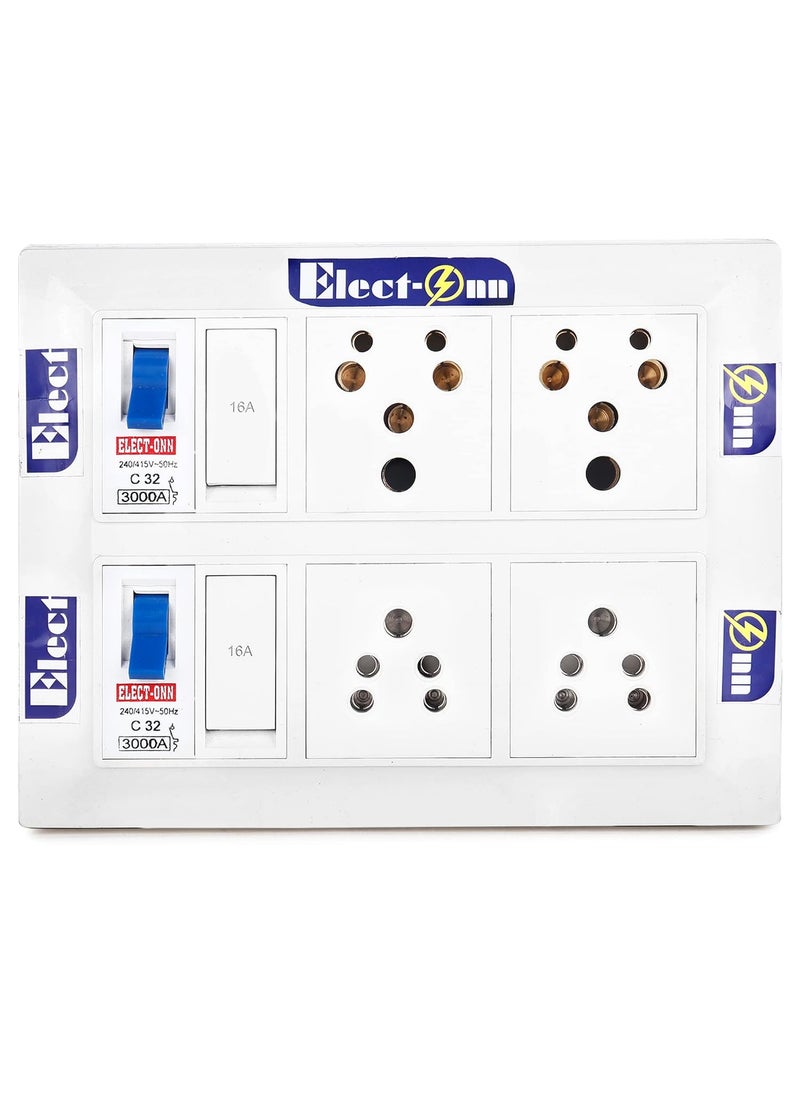 Electonn Premium Extension Board Heavy Duty Surge Protector Two 16Amp Sockets with Two 32Amp MCB Two 6Amp Sockets with Two 16 Amp Swithes 25mm Long Wire Cable Cord12Meter with 16Amp Power Plug