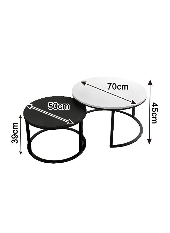 Nesting Coffee Table, Round Coffee Table Set of 2 for Living Room, Wooden End Table, 80*45cm+60*39cm/70*45cm+50*39cm, White+Black, Modern Style - Image 3