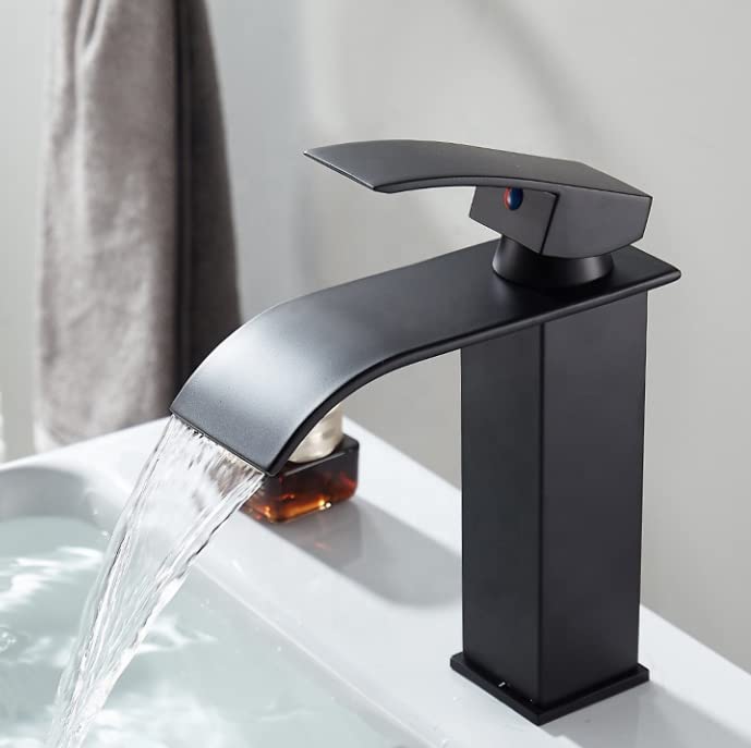 24X7 Emall Waterfall Black Faucet Waterfall Single Lever Basin Mixer Midnight Waterfall Small Black Ss Material 7 Inches Height Vessel Mounted Ceramic Polished - Image 1