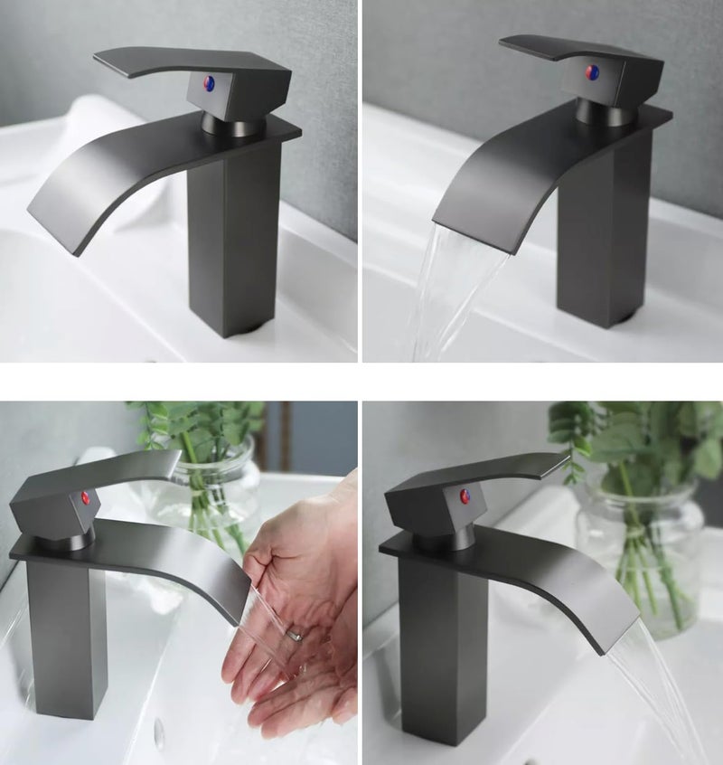 24X7 Emall Waterfall Black Faucet Waterfall Single Lever Basin Mixer Midnight Waterfall Small Black Ss Material 7 Inches Height Vessel Mounted Ceramic Polished - Image 3