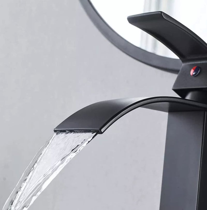 24X7 Emall Waterfall Black Faucet Waterfall Single Lever Basin Mixer Midnight Waterfall Small Black Ss Material 7 Inches Height Vessel Mounted Ceramic Polished - Image 2