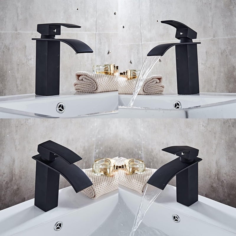 24X7 Emall Waterfall Black Faucet Waterfall Single Lever Basin Mixer Midnight Waterfall Small Black Ss Material 7 Inches Height Vessel Mounted Ceramic Polished - Image 4