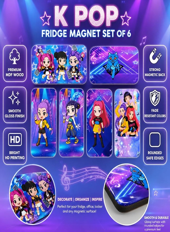 K Pop Fridge Magnet Set of 6 | Decorative Refrigerator Magnets | Strong Magnetic Back | HD Printed Gloss Finish | Cute K Pop Magnets for Fridge, Locker, Office Board - Image 4