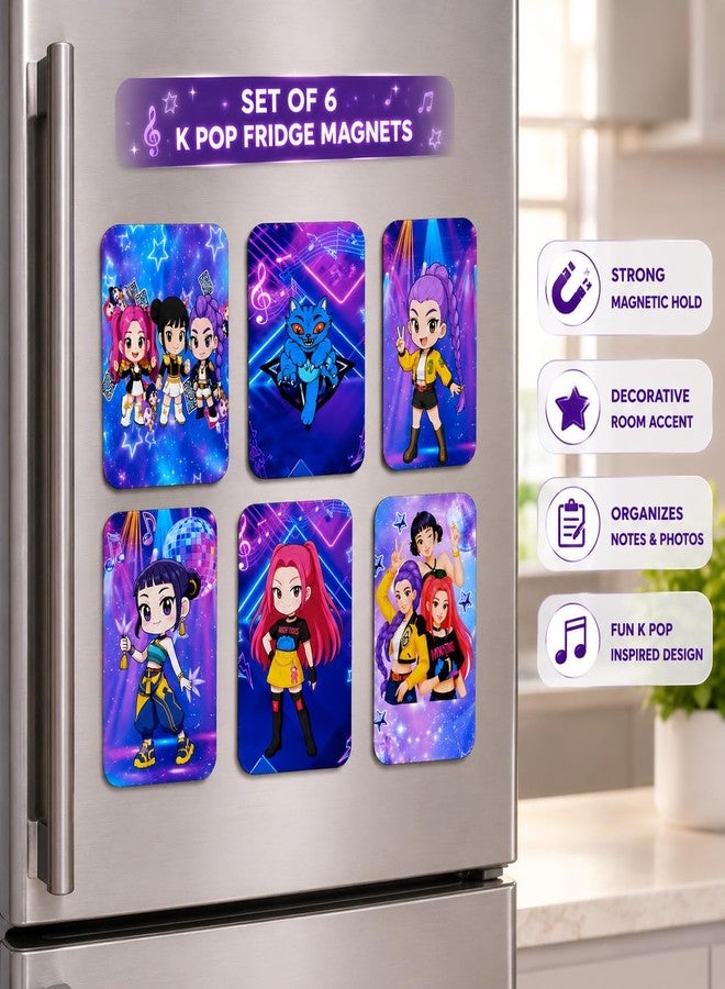 K Pop Fridge Magnet Set of 6 | Decorative Refrigerator Magnets | Strong Magnetic Back | HD Printed Gloss Finish | Cute K Pop Magnets for Fridge, Locker, Office Board - Image 3