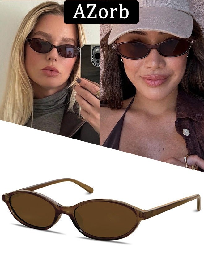 AZorb Retro Oval Sunglasses Women Men - Cat Eye Sun Glassess Vintage for Ladies Mens Eye Glasses Small Narrow Sunglass Ovale 90s Sun Glasses UV400 Protection Shades - Image 1