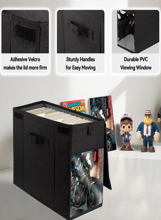 ComfortKeeper 2 Pack Comic Book Storage Box With Lid, Collapsible Magazine Comic Book Box Case Bin Container Holder With Large Clear Window, Standard Size, Black - Image 5