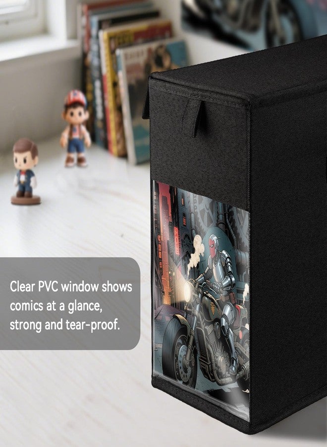 ComfortKeeper 2 Pack Comic Book Storage Box With Lid, Collapsible Magazine Comic Book Box Case Bin Container Holder With Large Clear Window, Standard Size, Black - Image 2