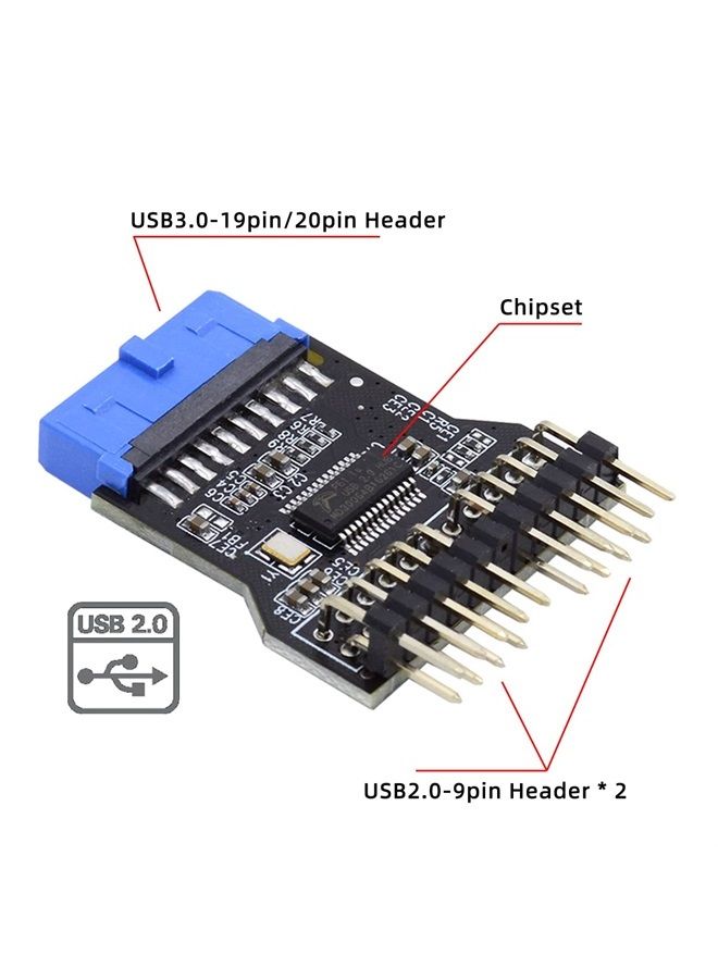CY Vertical Dual USB 3.0 A Type Female to Motherboard 20 Pin Box Header Slot Adapter PCBA - Image 2