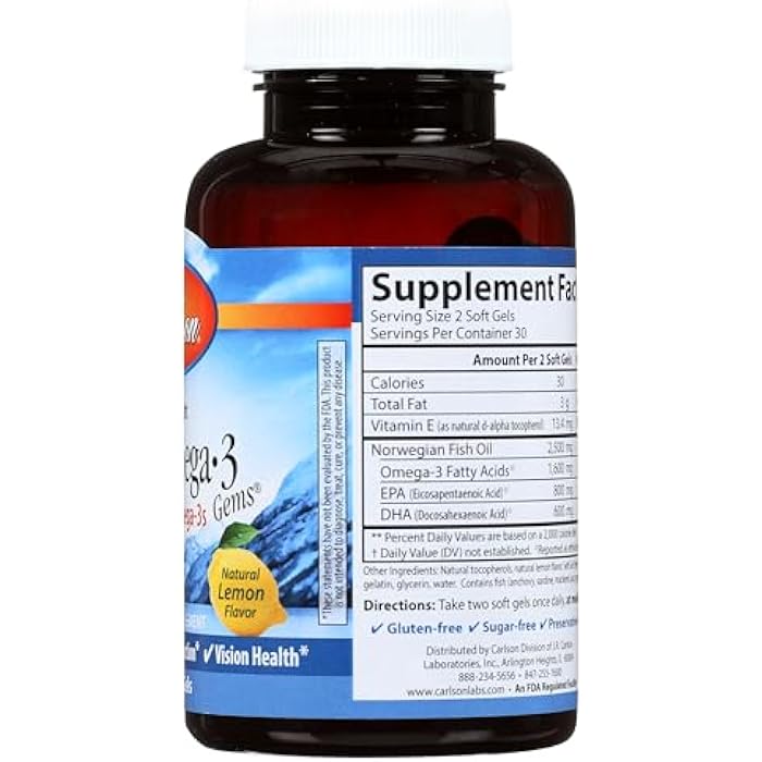 Carlson Labs Elite Omega-3 Gems Fish Oil 1250mg, 60 Softgels - Image 5