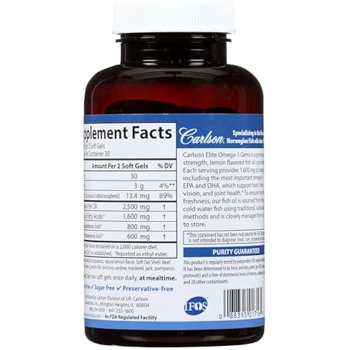 Carlson Labs Elite Omega-3 Gems Fish Oil 1250mg, 60 Softgels - Image 2