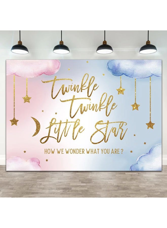 Lofaris Twinkle Twinkle Little Star Gender Reveal Backdrop Boy or Girl Pink or Blue How We Wonder What You are Golden Star Party Decoration Photography Background Cake Table Banner Wallpaper 7x5ft - Image 1