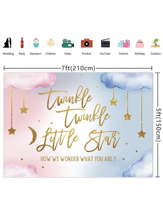 Lofaris Twinkle Twinkle Little Star Gender Reveal Backdrop Boy or Girl Pink or Blue How We Wonder What You are Golden Star Party Decoration Photography Background Cake Table Banner Wallpaper 7x5ft - Image 4
