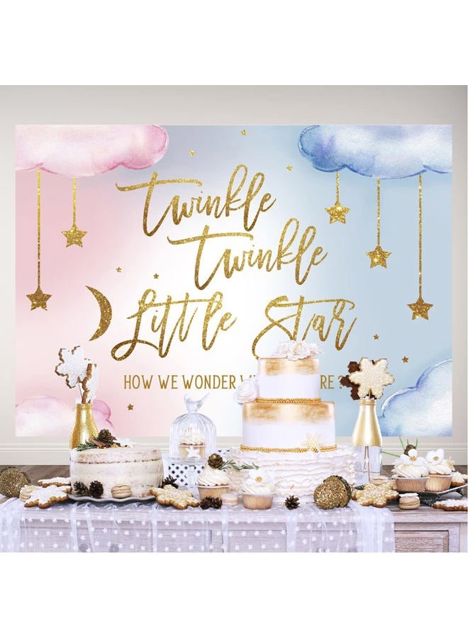 Lofaris Twinkle Twinkle Little Star Gender Reveal Backdrop Boy or Girl Pink or Blue How We Wonder What You are Golden Star Party Decoration Photography Background Cake Table Banner Wallpaper 7x5ft - Image 5