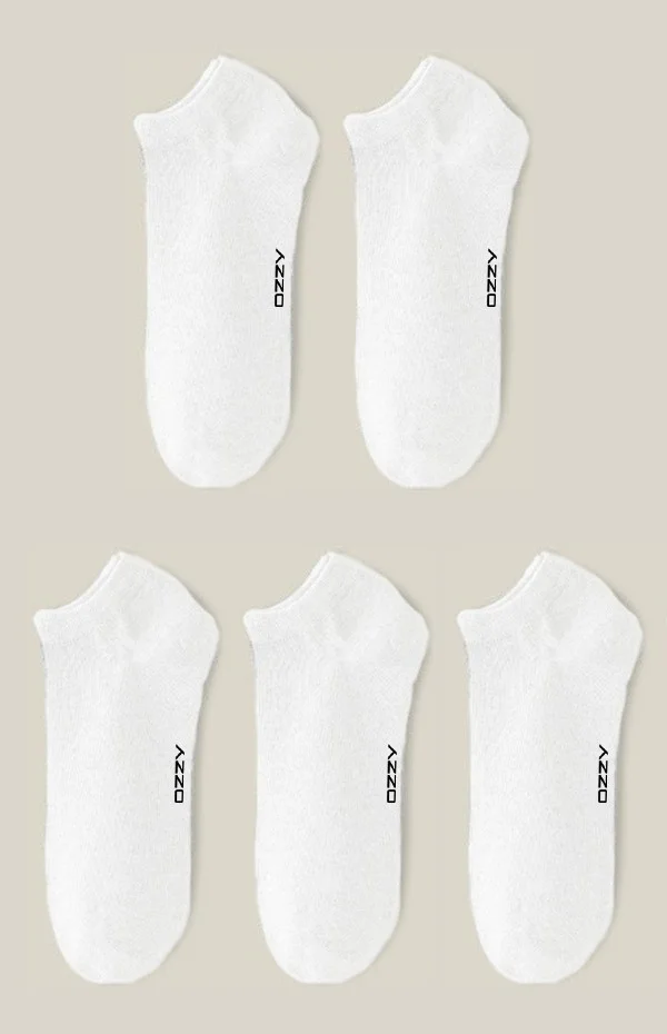 اوزي سوكس 5 Pairs Seamless Cotton White Unisex Booties Socks Summer Durable Heel and Toe
