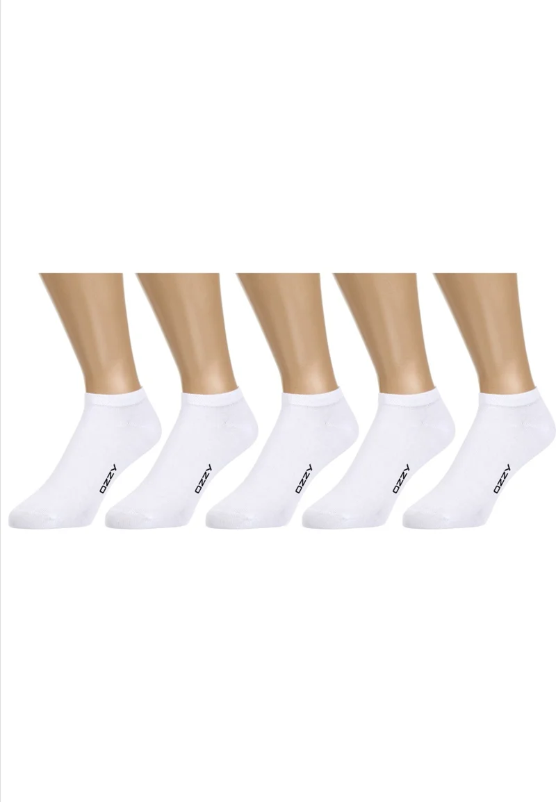 اوزي سوكس 5 Pairs Seamless Cotton White Unisex Booties Socks Summer Durable Heel and Toe