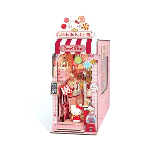 Hands Craft Hello Kitty Sweet Shop Book Nook Kit Official Sanrio DIY Miniature Shelf Insert with Touch LED 149Piece 3D Puzzle for Adults Teens Kawaii Decor Collectible Diorama Craft Kit - Image 1