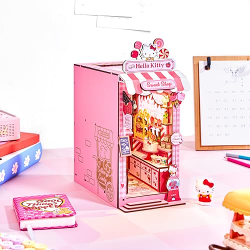 Hands Craft Hello Kitty Sweet Shop Book Nook Kit Official Sanrio DIY Miniature Shelf Insert with Touch LED 149Piece 3D Puzzle for Adults Teens Kawaii Decor Collectible Diorama Craft Kit - Image 5