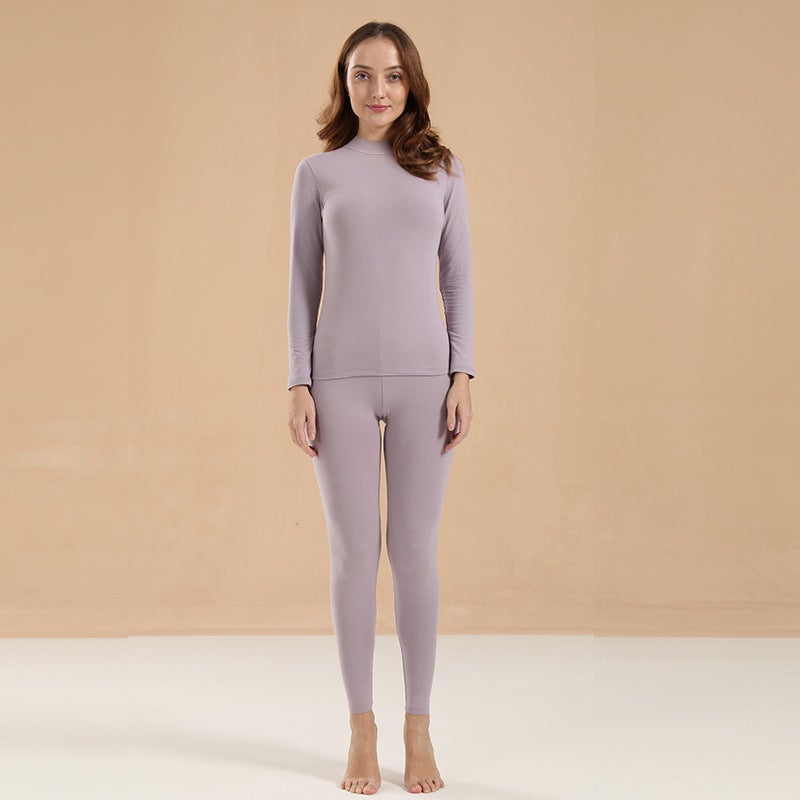 Mid-Collar Autumn Thermal Underwear Set For Women, Pure Cotton, Thin, Skin-Friendly, Breathable, Slim-Fit Base Layer, Warm Underwear For Women - Image 1