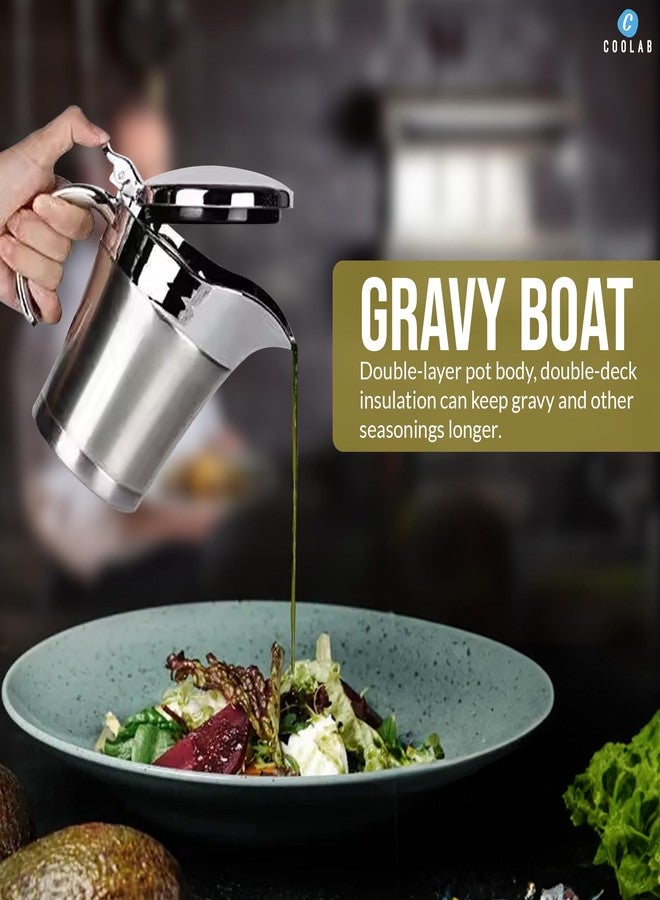 COOLAB 450ML Stainless Steel Gravy Boat with Lid – Double Insulated Gravy Pitcher for Hot & Cold Sauces – Elegant Sauce Boat Small Gravy Server for Steak, Turkey, and Holiday Dinners - Image 5