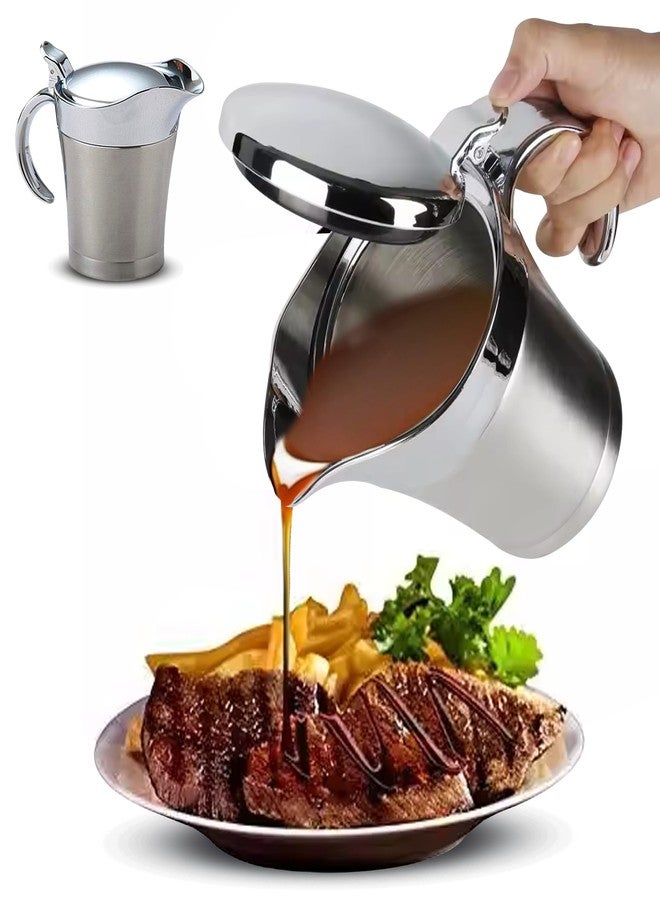 COOLAB 450ML Stainless Steel Gravy Boat with Lid – Double Insulated Gravy Pitcher for Hot & Cold Sauces – Elegant Sauce Boat Small Gravy Server for Steak, Turkey, and Holiday Dinners - Image 1