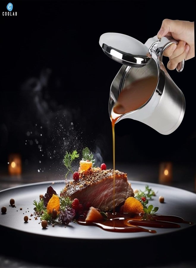 COOLAB 450ML Stainless Steel Gravy Boat with Lid – Double Insulated Gravy Pitcher for Hot & Cold Sauces – Elegant Sauce Boat Small Gravy Server for Steak, Turkey, and Holiday Dinners - Image 2