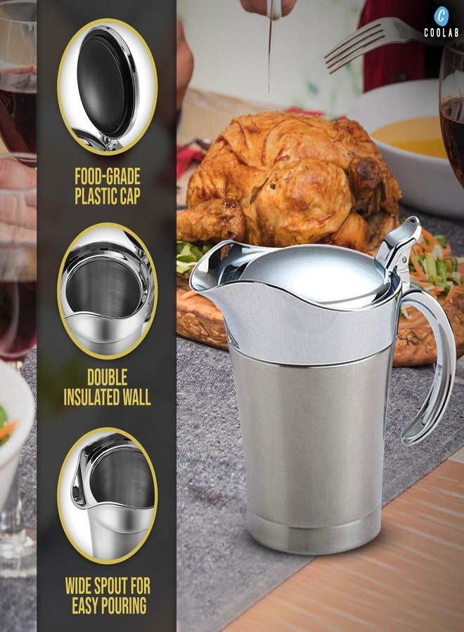 COOLAB 450ML Stainless Steel Gravy Boat with Lid – Double Insulated Gravy Pitcher for Hot & Cold Sauces – Elegant Sauce Boat Small Gravy Server for Steak, Turkey, and Holiday Dinners - Image 3