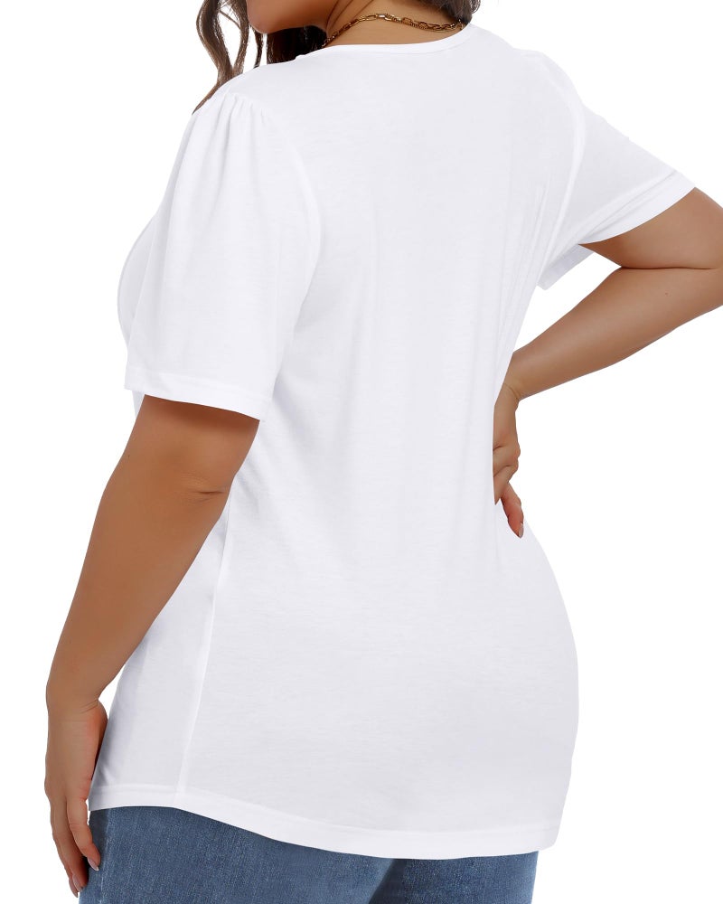 JOELLYUS Plus Size Tops for Women Pleated Summer Top Trendy Short Sleeve Shirts Casual Basic Tee Crew Neck Blouses (White, 3XL) - Image 4