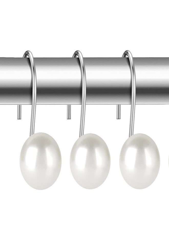 EleCharm Decorative Shower Curtain Hooks 12pcs Ivory Artifical Pearl Shower Curtain Rings Rustproof Stylish Bathroom Decor Accessories (A) - Image 3