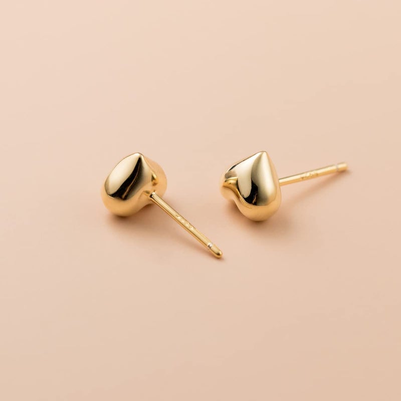 SLUYNZ Solid 925 Sterling Silver 8MM Fat Heart Earrings Studs for Women Teen Girls Hollow Sweet Love Studs Earrings (B-Gold Plated) - Image 5