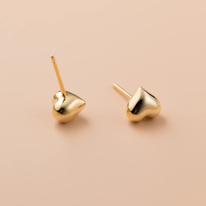 SLUYNZ Solid 925 Sterling Silver 8MM Fat Heart Earrings Studs for Women Teen Girls Hollow Sweet Love Studs Earrings (B-Gold Plated) - Image 4