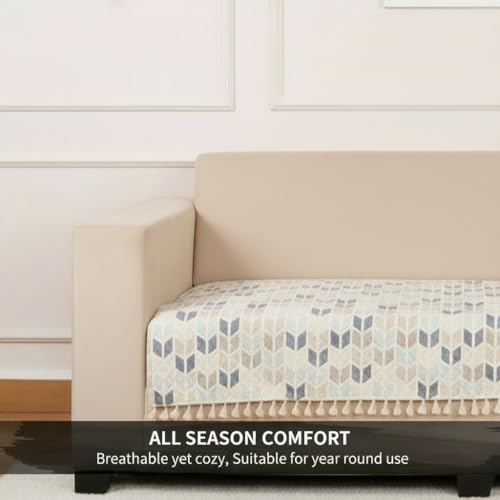STITCHNEST 2 Seater Printed Quilted Velvet Sofa Slip Cover Protector with Tassels - Image 5