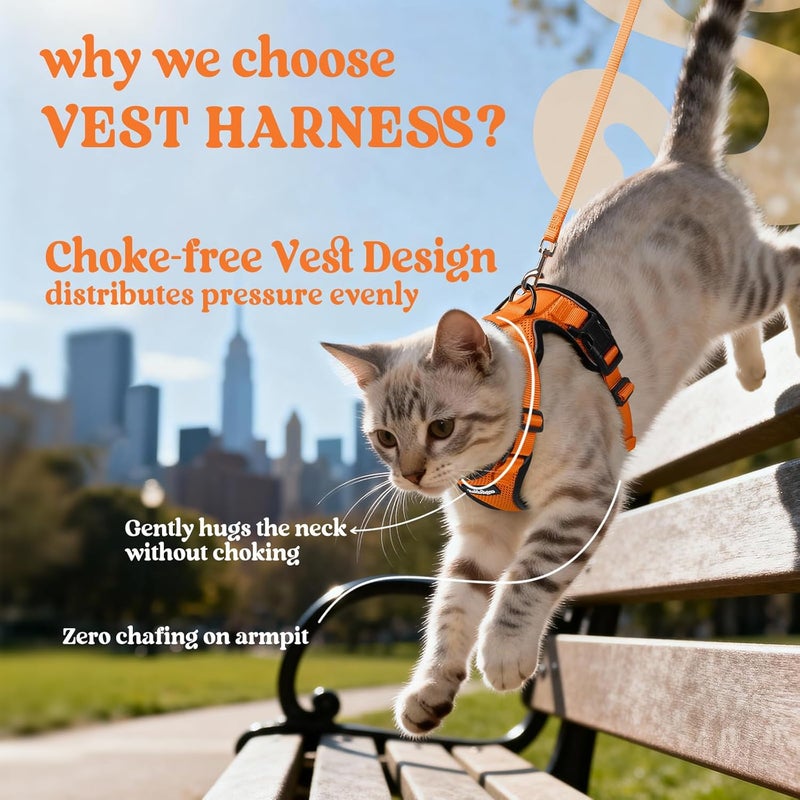 Rabbitgoo Cat Harness and Leash for Walking, Escape Proof Soft Adjustable Vest Harnesses for Cats, Easy Control Breathable Reflective Strips Jacket, Orange, XS (Chest: Chest: 13.5"-16") - Image 3