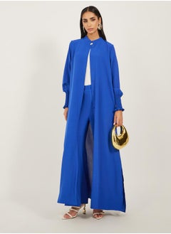 Styli Bishop Sleeve Buttoned Longline Shirt with Wide Leg Pants Set  - Image 1