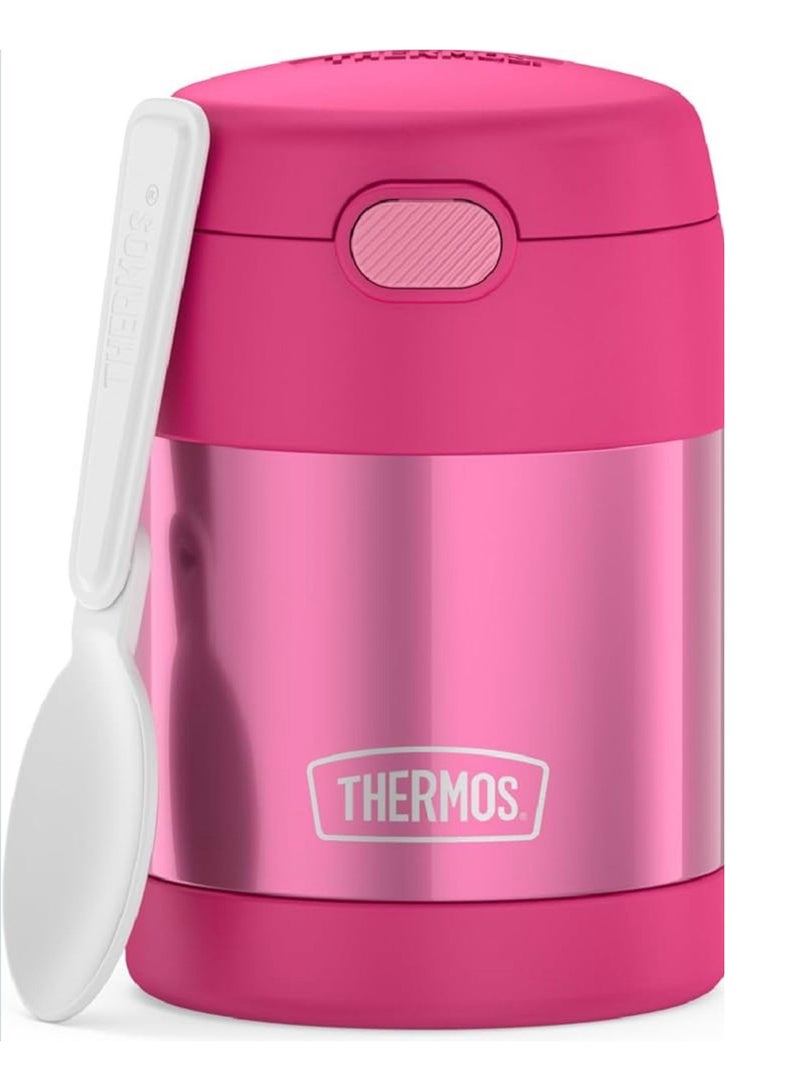 ترموس وعاء طعام فانتينر للاطفال من الستانلس ستيل المعزول بتقنية تفريغ الهواء ثيرموس سعة 10 اونصة مع ملعقة قابلة للطي لون زهري - Image 1