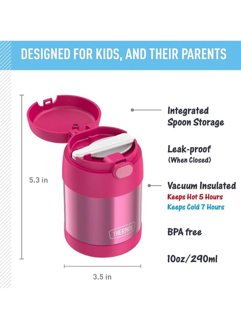 ترموس وعاء طعام فانتينر للاطفال من الستانلس ستيل المعزول بتقنية تفريغ الهواء ثيرموس سعة 10 اونصة مع ملعقة قابلة للطي لون زهري - Image 2