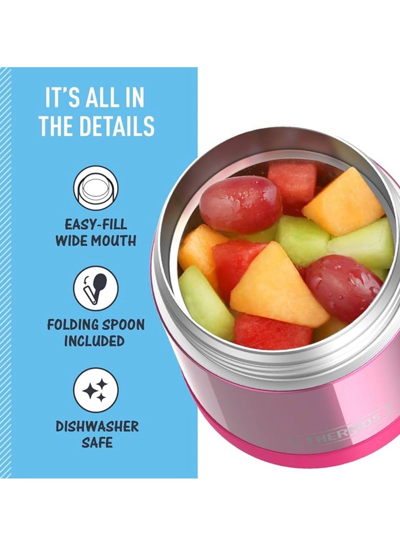ترموس وعاء طعام فانتينر للاطفال من الستانلس ستيل المعزول بتقنية تفريغ الهواء ثيرموس سعة 10 اونصة مع ملعقة قابلة للطي لون زهري - Image 3