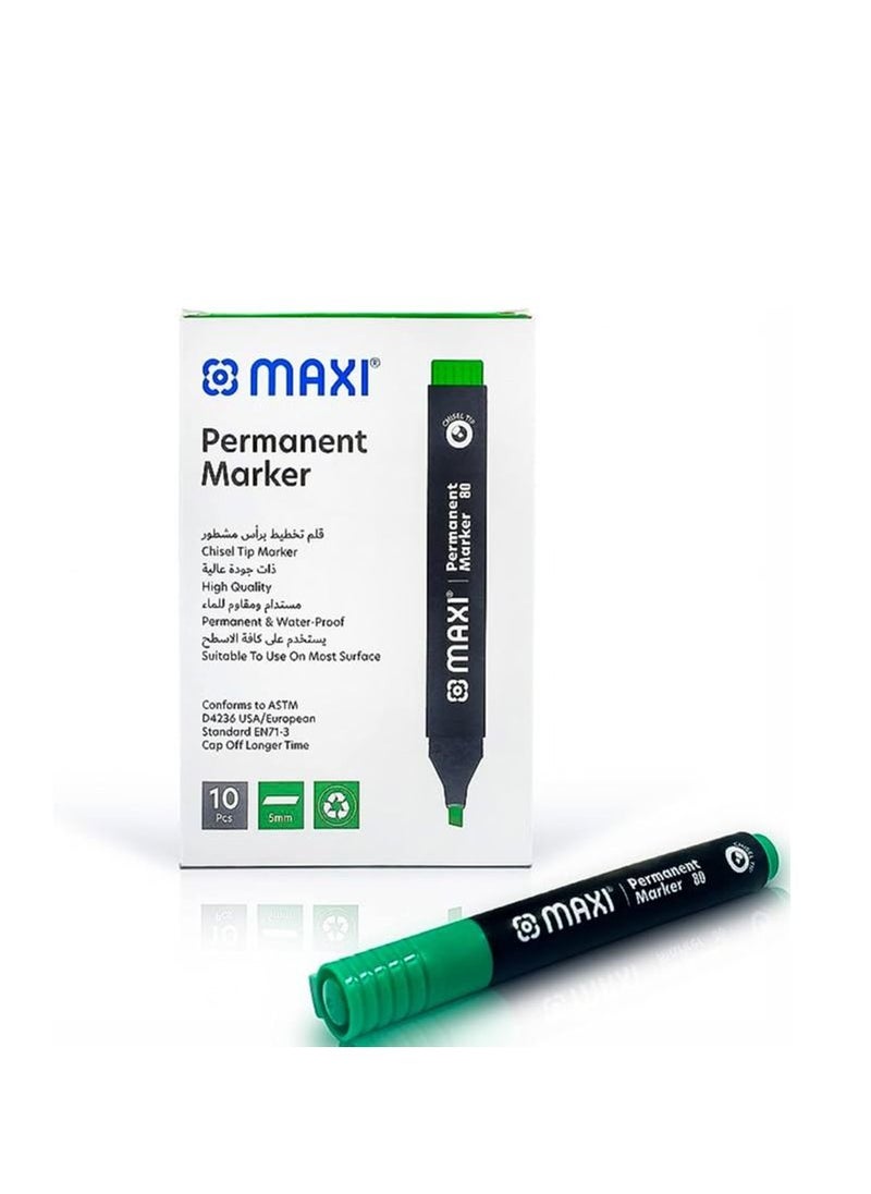 Maxi Permanent marker with Chisel tip 10pc Green